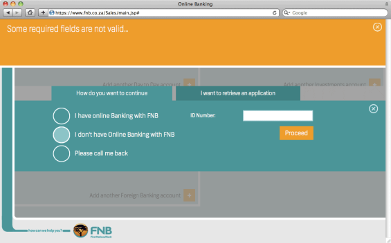 fnb_bank_website_online_account_opening_error