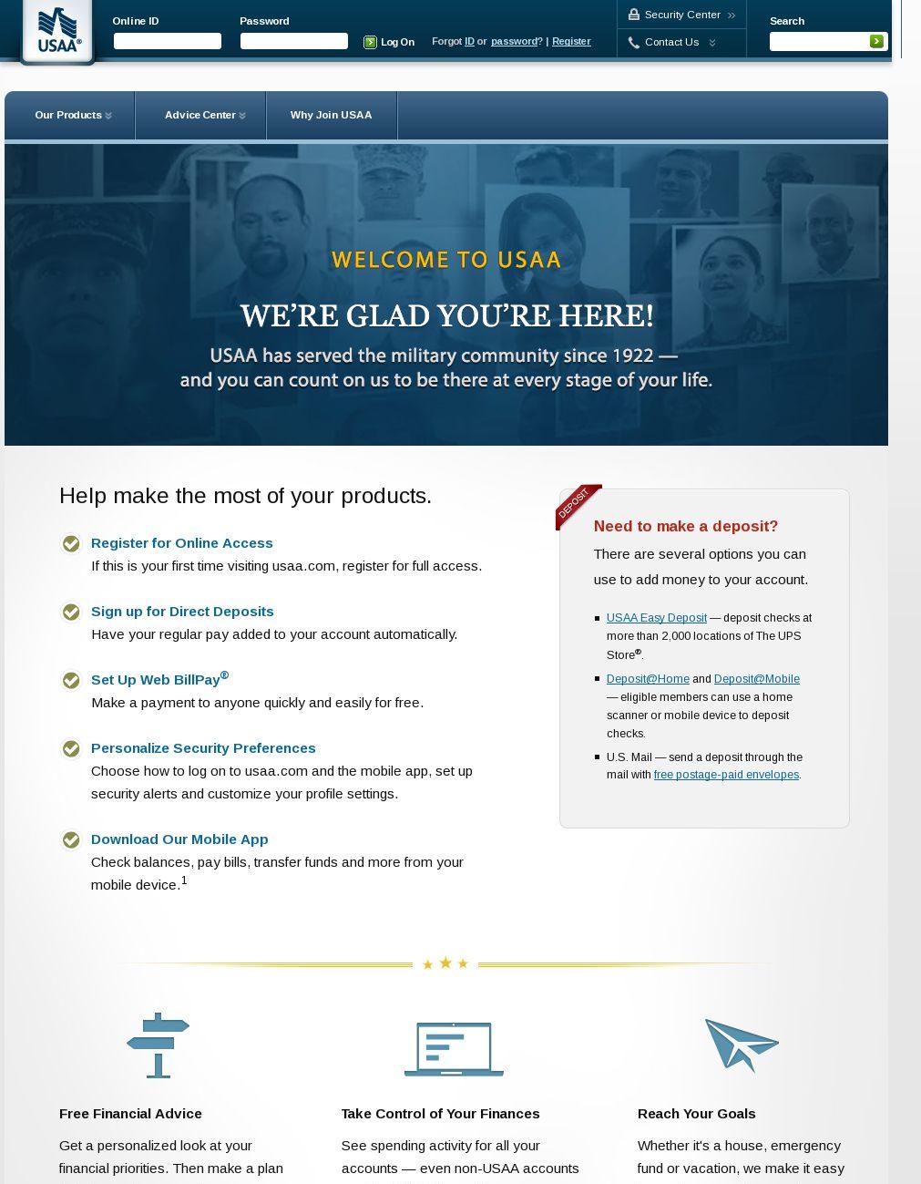 Picture of USAA Welcome Email Landing Page