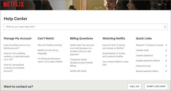 netflix help page