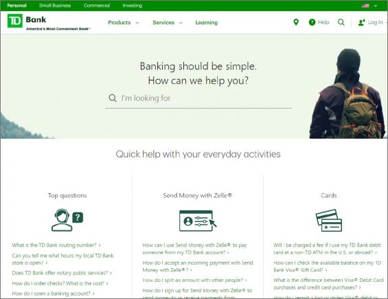 TD bank page