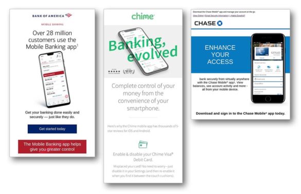 Mobile bank app marketing BofA Chime Chase