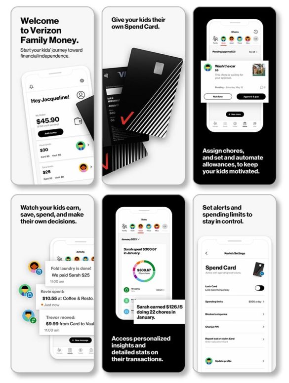 verizon family money mobile app screens