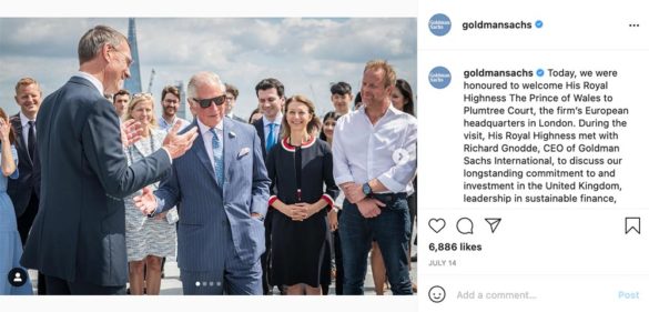 Goldman Sachs Instagram Prince of Wales