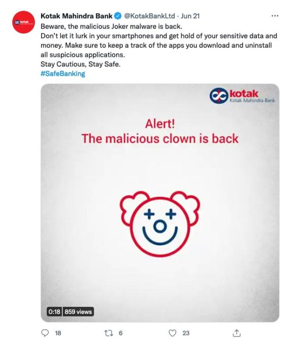 Kotak malicious clown social media malware tweet