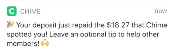 Chime Spot Me tip notificaiton