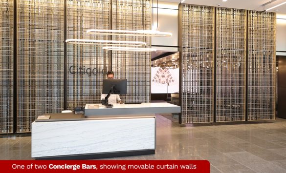 Citigold one of two concierge bars showing movable curtain walls