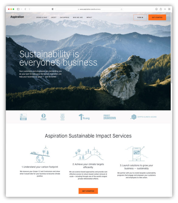 Aspiration business banking webpage