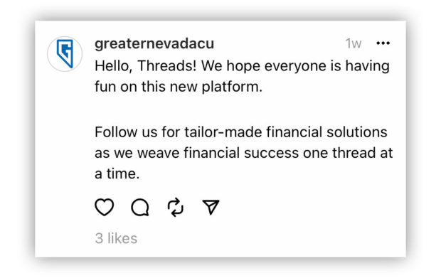 Greater Nevada Credit Union Threads intro post
