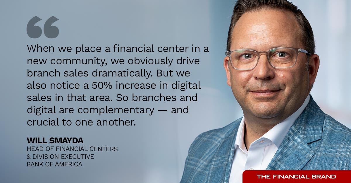 Will Smayda quote - When we place a financial center in a new community, we obviously drive branch sales dramatically. But we also notice a 50% increase in digital sales in that area. So branches and digital are complementary and crucial to one another.