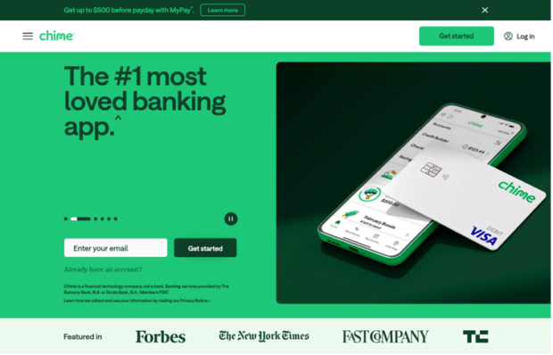 Screenshot of Chime website.