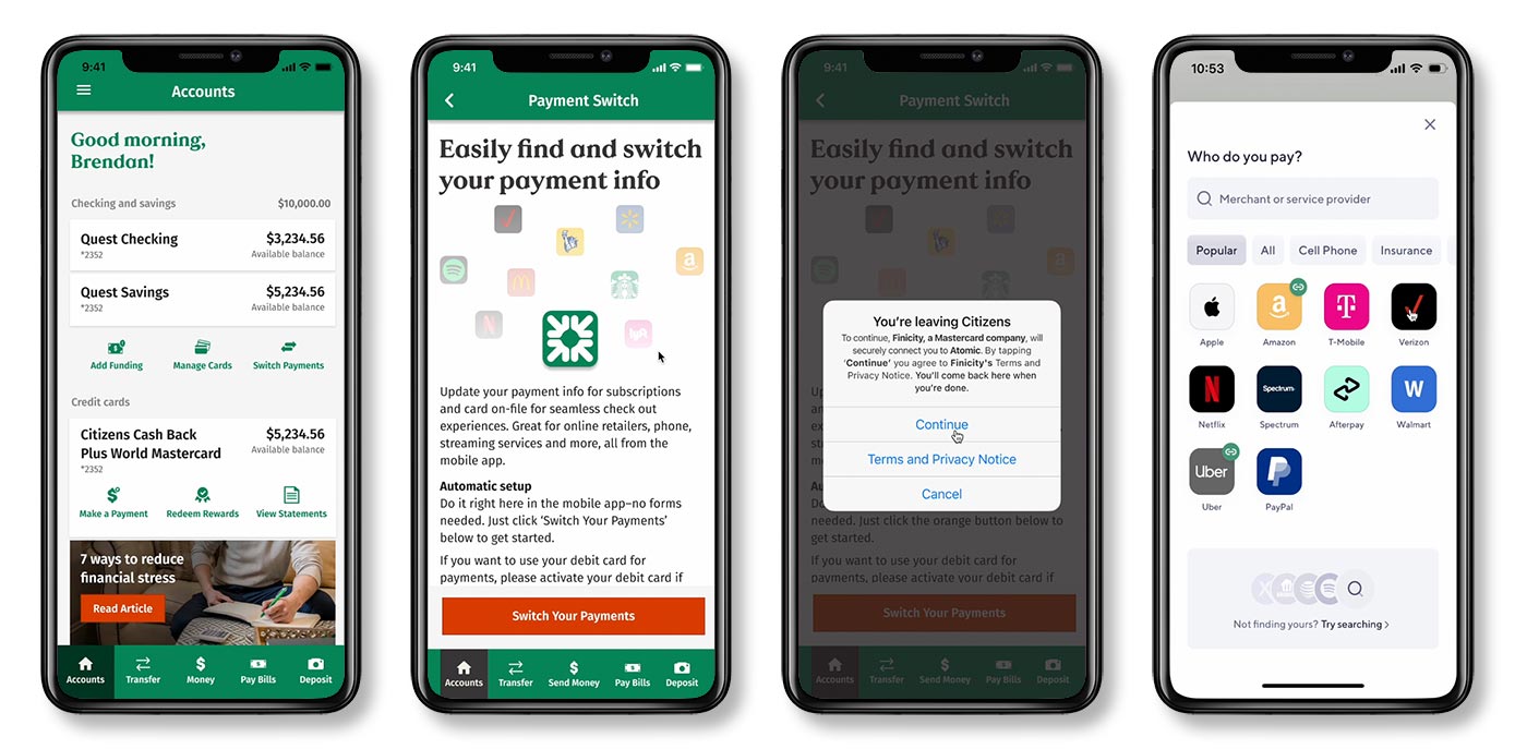 Citizens mobile app switch screens