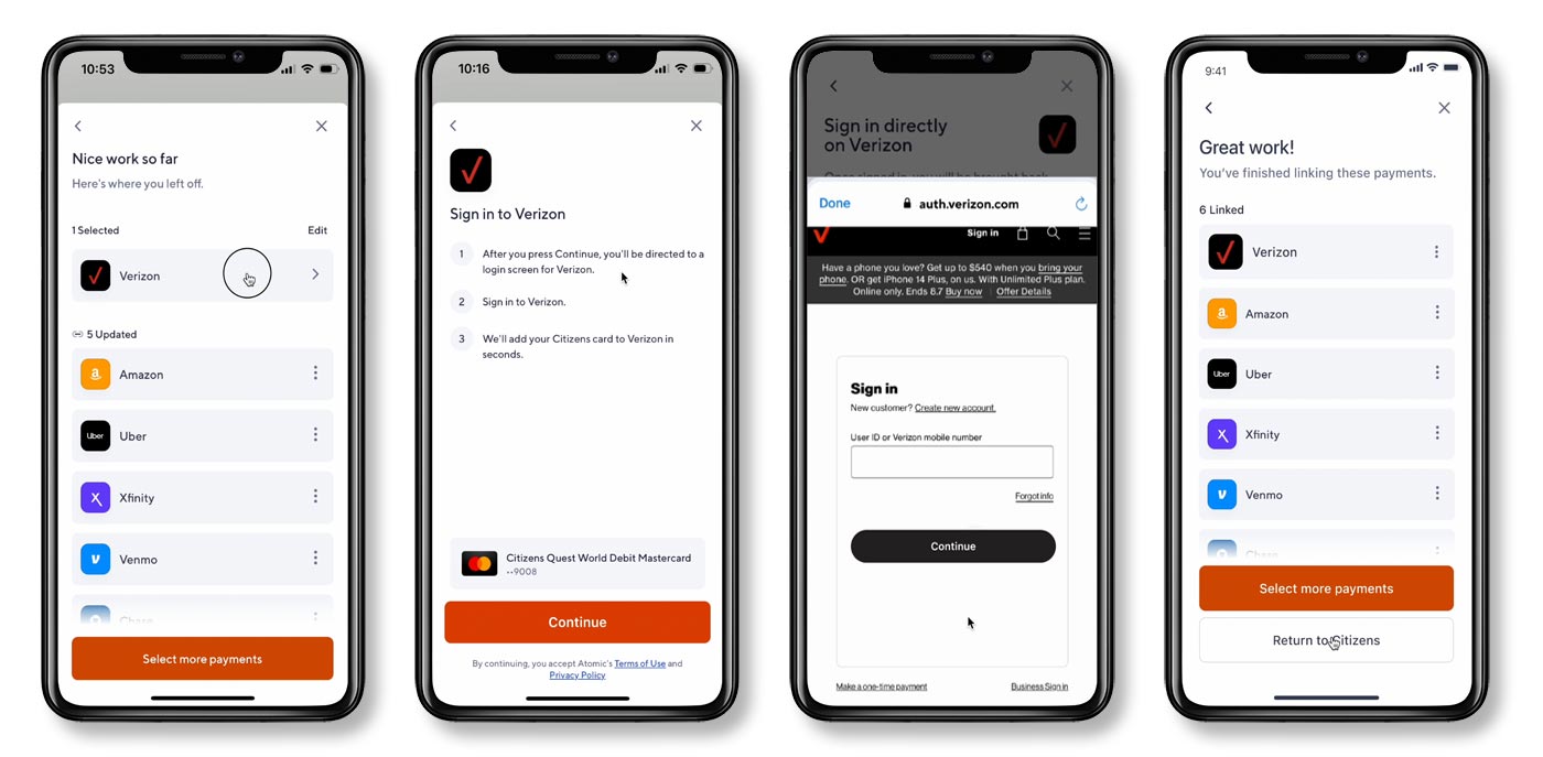 Citizens mobile app switch screens