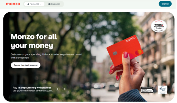Screenshot of Monzo website.