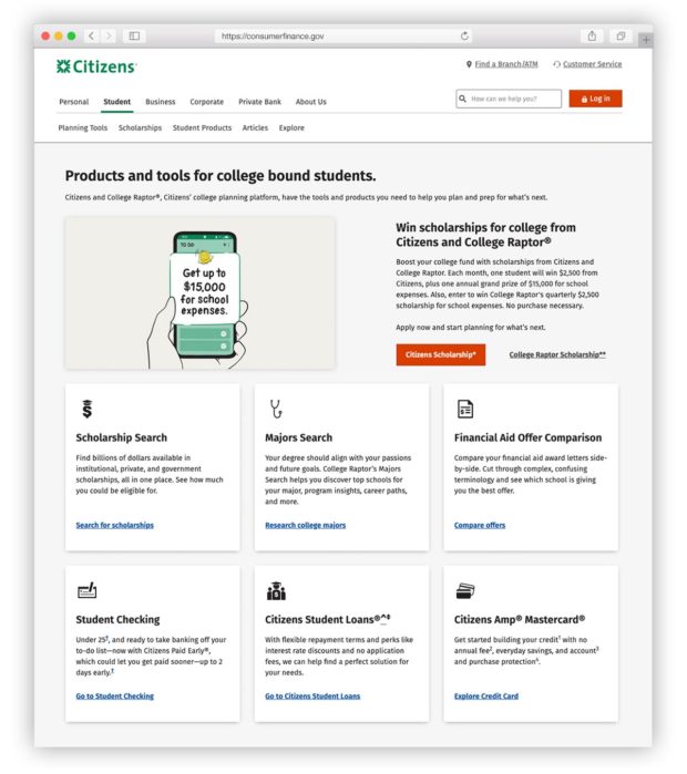 Citizens student hub products and tools