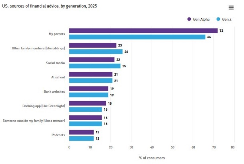 Chart showing the different sources of financial advice.