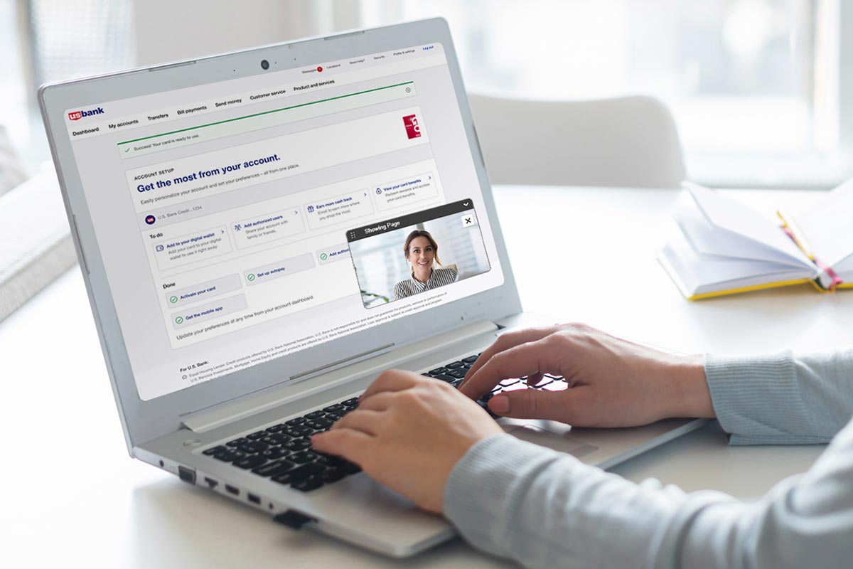 U.S. Bank website with screen in screen teller help