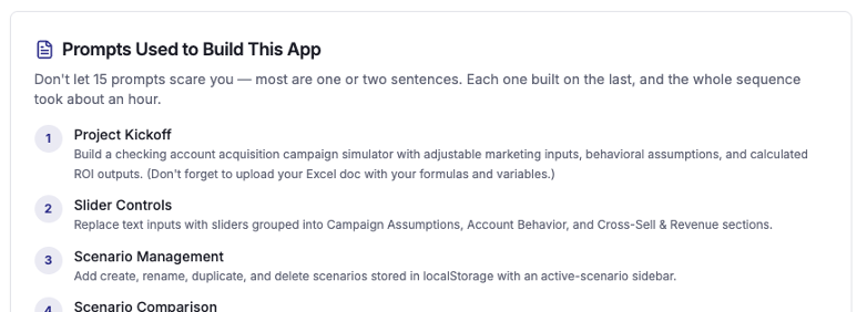 Image showing the prompts used to build an app.